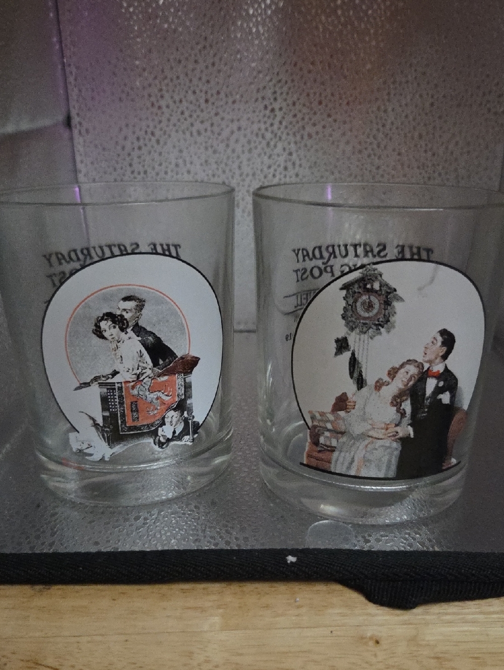 Norman Rockwell Vintage Illustrated Glass Tumblers - Pair with Romantic Scene